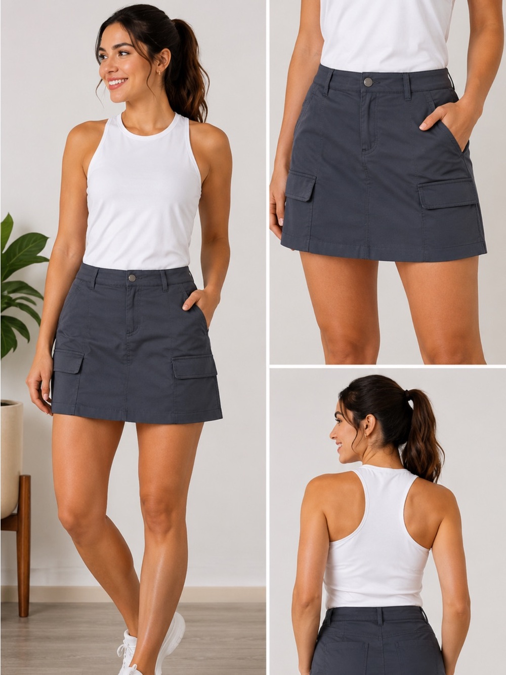 Athleta GrayUtility Cargo Pocket Mini Skort size 12 hiking active wear